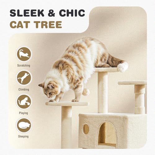 54 Inch Cat Tree Tower with Natural Sisal Scratching Post (Cream / 54"×19.7"×19.7")