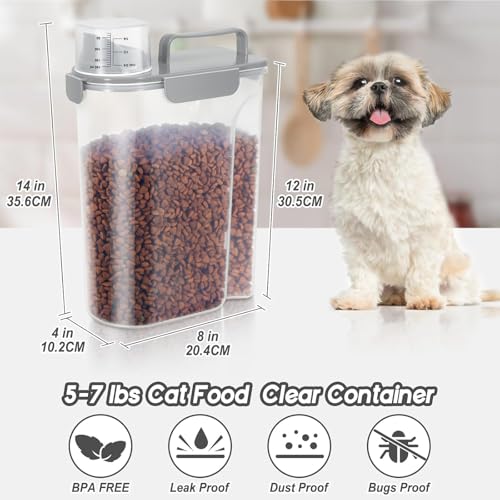 5 7LBS Airtight Dog Cat Food Storage Container with Upgraded Large Nozzle BPA (Light Gray / 5L-1pack)