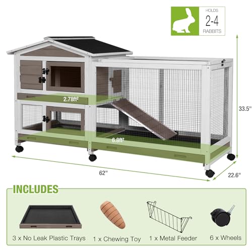 Rabbit Cage Indoor Bunny Hutch with Chew (Brown & White)