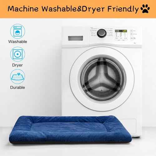 Dog Crate Pad Washable Dog Bed for Crate Medium Cozy Mat 30 (30.0"L x 19.0"W x 1.0"Th / Navy Blue)