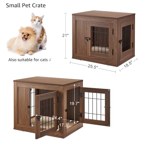 25.5 Inch Furniture Style Dog Crate for Small Dogs (25.5"L x 18.5"W x 21.0"H / Walnut)