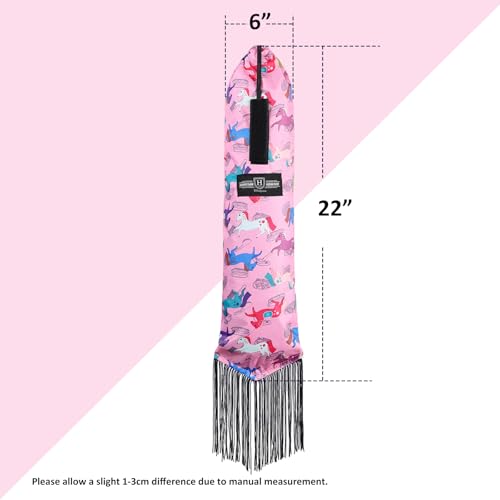 Smooth Lightweight Adjustable Fastener Nylon Horse Tail Bag with Fringe (Pony Print Pink)