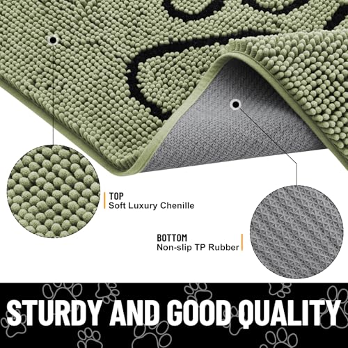Dog Door Mat for Muddy Paws (36"X24" / Sage Green and Black)