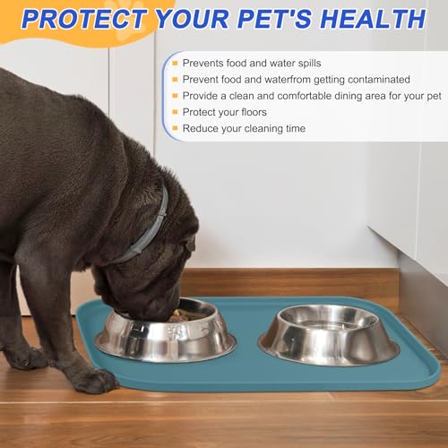 Waterproof Silicone Pet Food Mat with Raised Edge for Dog & Cat (Slate Blue / 24"L x 16"W)