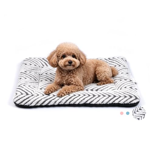 Dog Crate Pad Washable Cat Dog Bed for Crate Flat Pet Kennel Mat (24''L x 18''W x 1.5''Th / V: Chevron Grey)