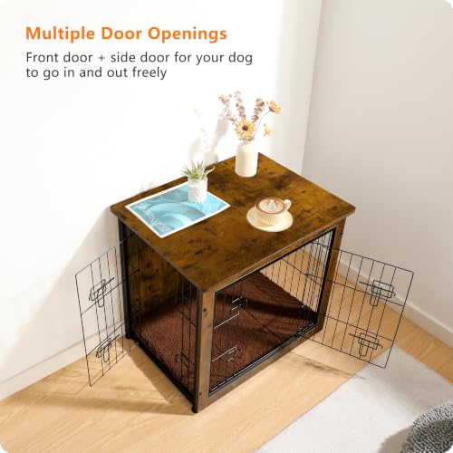 27" Dog Crate Furniture (Rustic Brown / 27.2"L x 20.1"W x 23.6"H)
