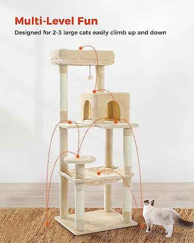 56.3" Cat Tree for Indoor Cats Large Adult with Hammock (Beige / 56 Inches)