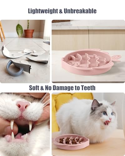 Slow Feeder Cat Bowl Silicone Pet Puzzle Feeder for Slow Eating (Pink / 1.2 Cups)