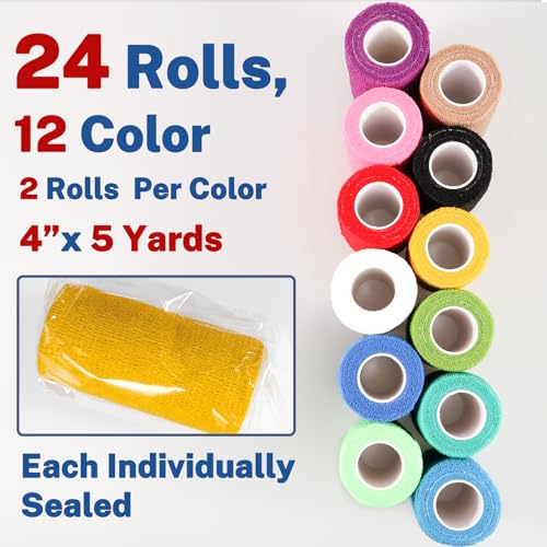 24 Pack Self Adhesive Bandage Wrap (Multi-color / 4 Inch)
