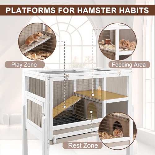 Large Wooden Guinea Pig Cage with 4 Detachable Stand Legs and Habitat