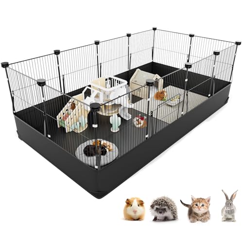 Guinea Pig Cage with Waterproof PVC Bottom Liner & One (12 Panels / Black)