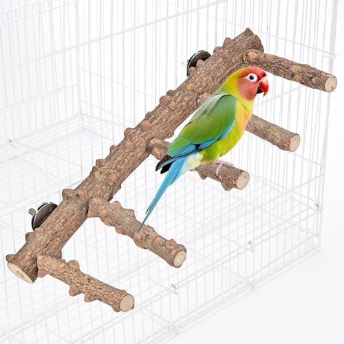 Bird Ladder Perch for Cage Natural Wood Bird Parrot Perch Stand Chewing Toy
