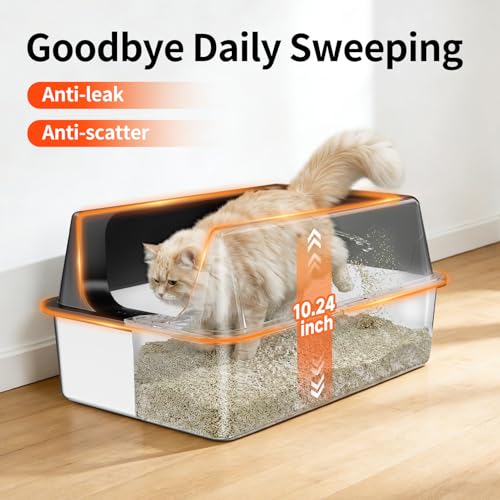2 Pack XL Stainless Steel Litter Box with High Sides for Large Cat (Black-2Pack)
