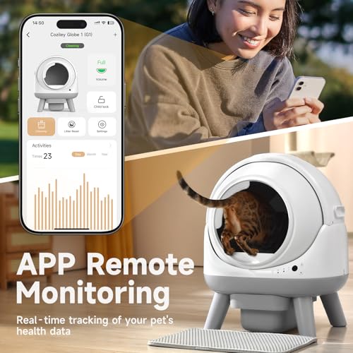 Self Cleaning Litter Box for Multiple Cats (White-Grey)