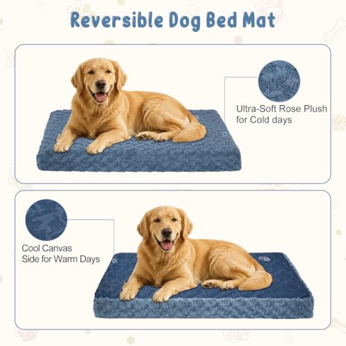 Dog Bed Mat Crate Pad Mattress (Navy/Grey / XXL(47"*29"*3"))