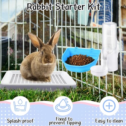 19 Pcs Rabbit Starter Kit Small Bunny Litter Box Animal Grooming Kit Water Bottle Bunny Toys Hay Feeder Bowl Blankets with Cleaning Set for Guinea Pig Rabbit Accessories (White / Cloud)