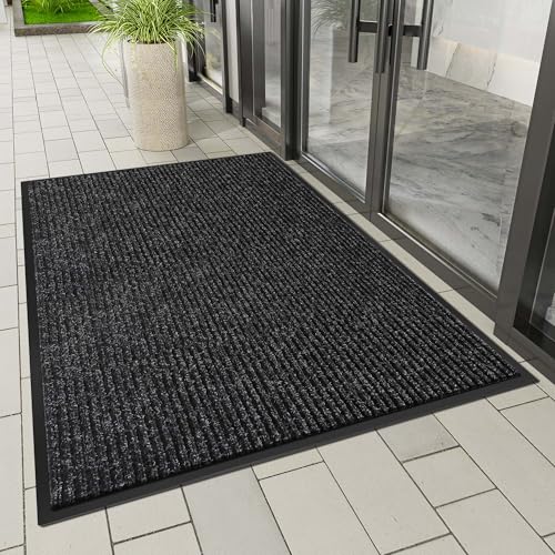 Indoor Outdoor Door Mat (Black Striped / 4' x 6' (Rectangular))