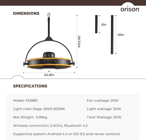24.8'' Waterproof Outdoor Ceiling Fan (4 blades- Yellow)