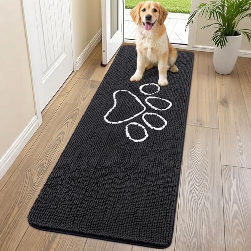 Dog Door Mat for Muddy Paws (70"X24" / Black and White)