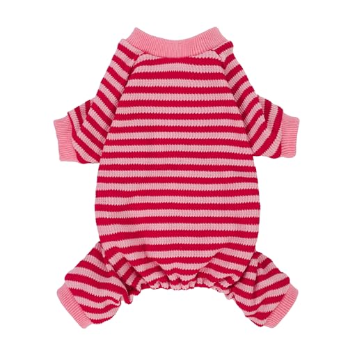 Pink and Red Striped Dog Pajamas (Small / LightPink)