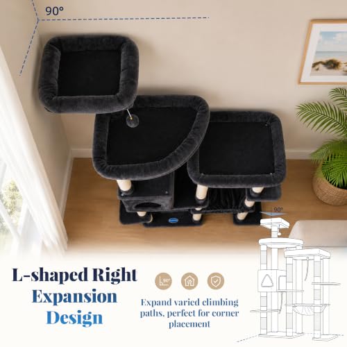 Cat Tree Tower with Stable Extended Base (Smoky Gray / 71.9 Inches)