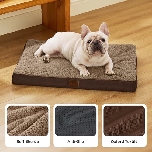 Washable Dog Bed Medium Size Dog with Comfy Sherpa (30"L x 20"W x 3"Th / Brown)