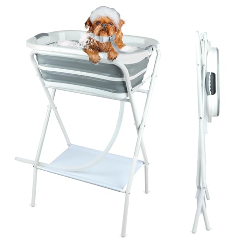 2 in 1 Collapsible Elevated Dog Bathtub Station with Drain Collar (With Elevated Stand)