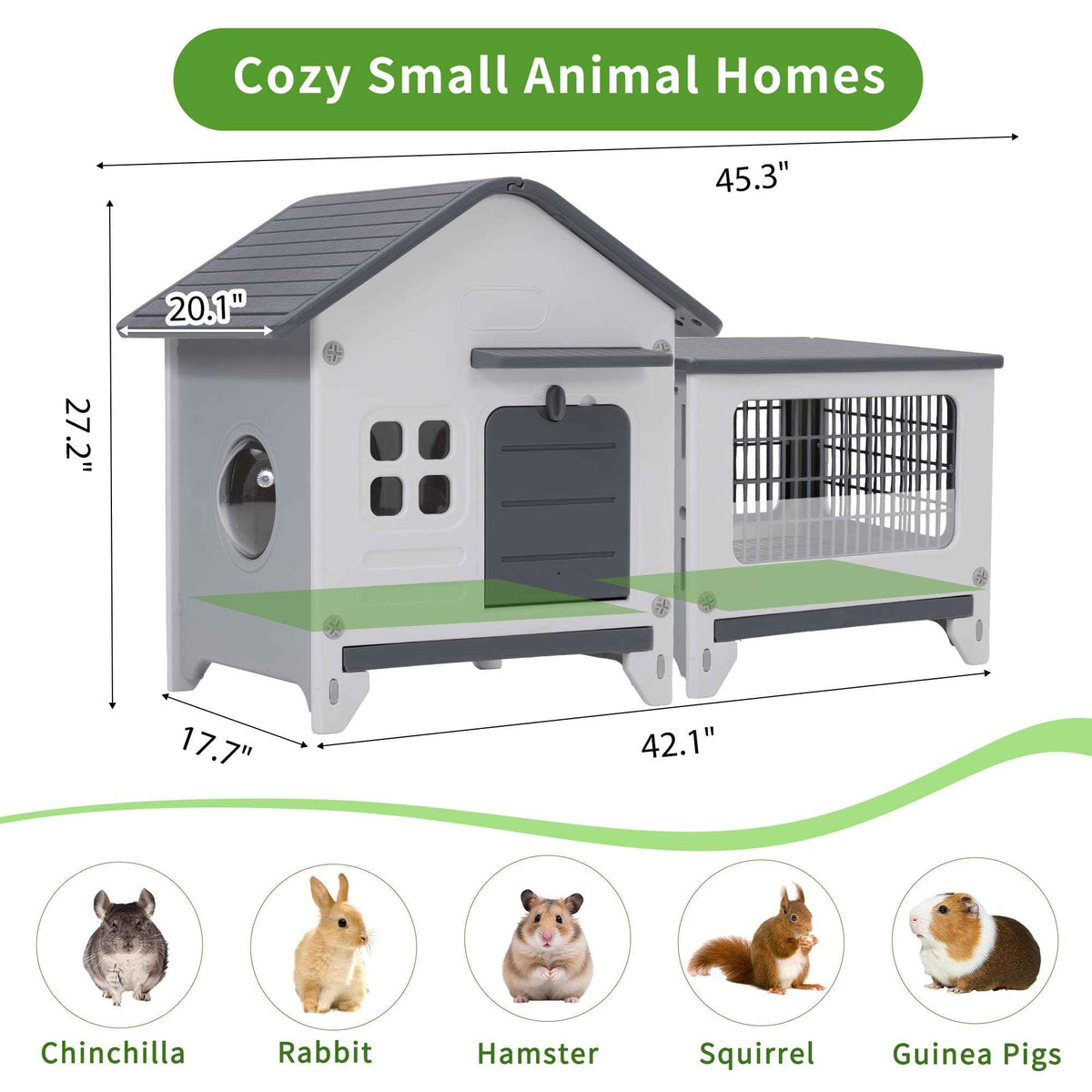 Plastic Rabbit Cage Outdoor Indoor (Grey / 45.3"L x 20.1"W x 27.2"H)