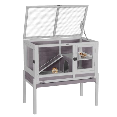 Wooden Guinea Pig Cages Indoor with Removable Stand (Grey & Purple)