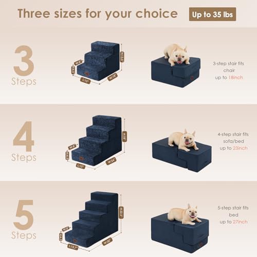 Dog Stairs for Small Dogs 13.5" H (Navy / Standard 15" x 18" x 13.5")