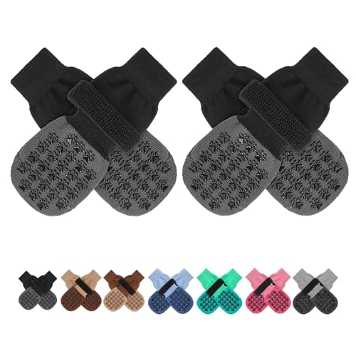 Anti Slip Dog Socks to Prevent Licking Paws for Hardwood Floors (Two Color-Black / Medium (4 Count))