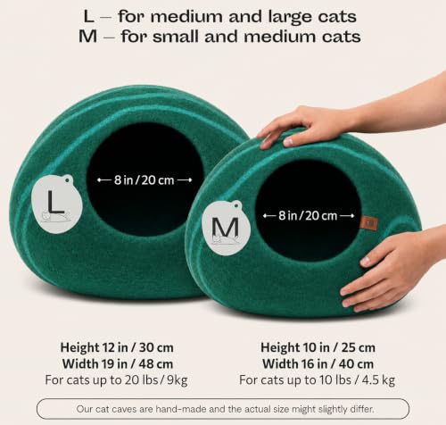 Cat Cave Merino Wool Bed for Indoor Cats (Emerald / Medium)