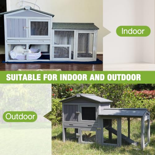 Chicken Coop Hen House with Run Outdoor Rabbit Cage Indoor Bunny Hutch with Waterproof Roof Poultry Cage (Gray / 57.02"L x 21.3"W x 33.4"H)