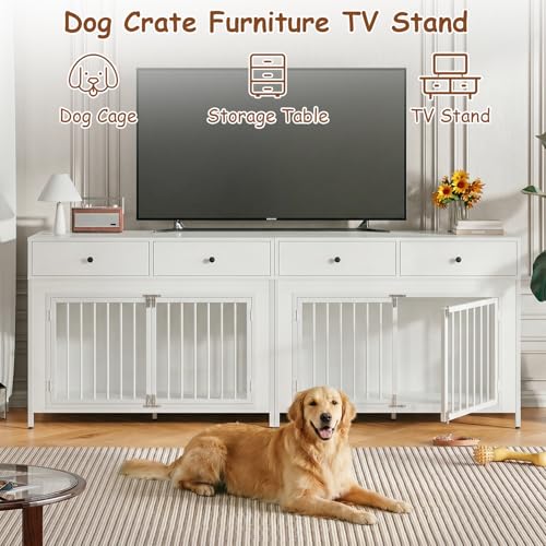 Large Dog Crate Furniture with 2 Drawers (pure white)