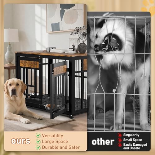 Heavy Duty Dog Crate Furniture (Rustic Brown & Black / 38.2"L x 26.0"W x 27.7"H)