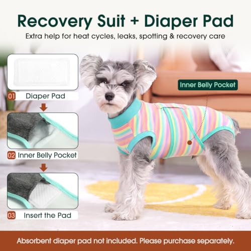 Recovery Suit for Dogs Cats (X-small (Back:8.3-11.4'', Weight:4-7 Lb) / Pastel Stripe)