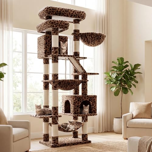 Cat Tree, 71-Inch-Tall Tower for Indoor Cats with 2 Perches HCT034BW (Leopard Print / 71 inch)