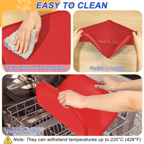 Waterproof Silicone Pet Food Mat with Raised Edge for Dog & Cat (Red / 22"L x 14"W)