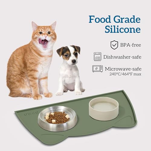 Cat Food Mat Silicone Pet Feeding Mat (18"L x 10"W / Camouflage Green)
