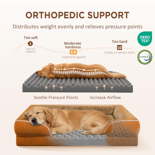 Waterproof Orthopedic Dog Beds for Large Sized Dog (36.0"L x 27.0"W x 8.0"Th / Orange)