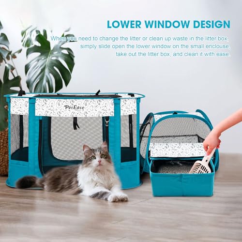 Portable Cat Playpen with Litter Box (Peacock blue)
