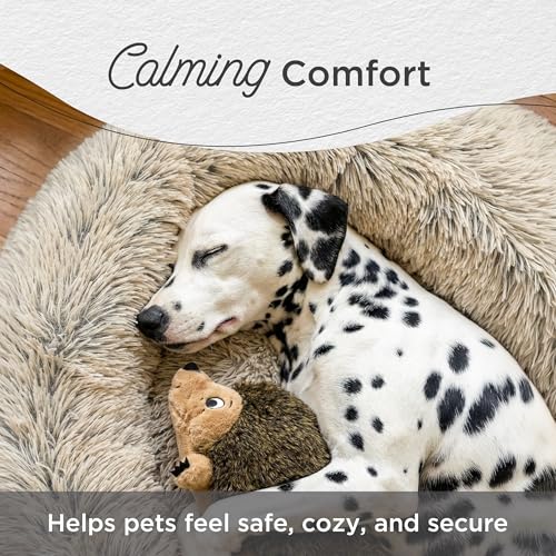 The Original Calming Donut Dog Bed for Large Dogs up to 100 lbs (Denim Shag / Large)