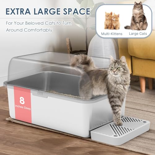 2 Pack 8" Deep Enclosed Stainless Steel Litter Box for Multi (2PK Light Grey / X-Large)