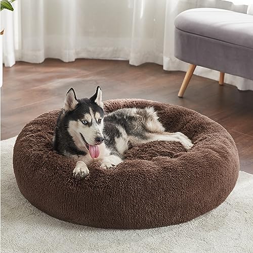 Calming Dog Beds Large Sized Dog Donut Washable Pet Bed (36"L x 36"W x 10"Th / Coffee)