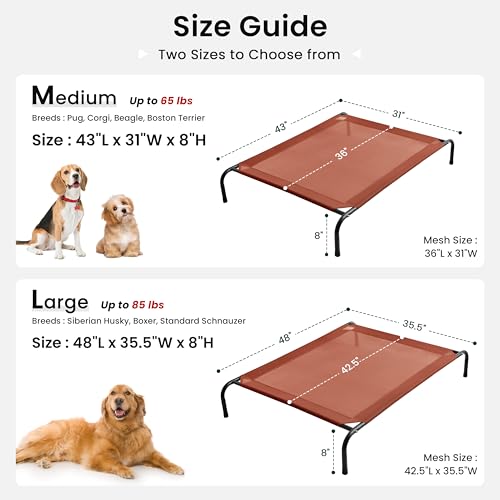 Elevated Cooling Dog Bed for Large Dogs (Terracotta / 48" X 35.5" X 8")