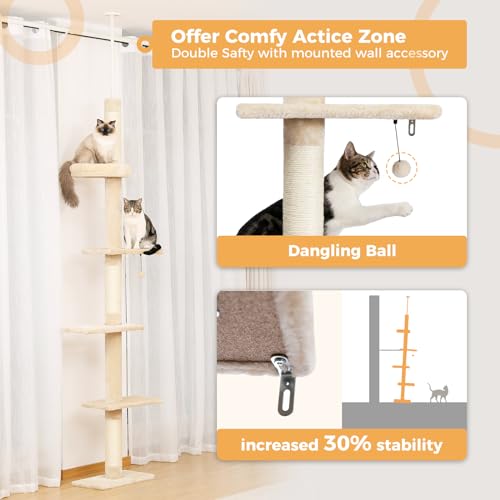 5 Tier Floor to Ceiling Cat Tree (61'' / Beige Single)
