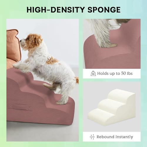 4 Step Dog Stairs Pet Ramp for High Beds (Pink / 4-Step 20"H)
