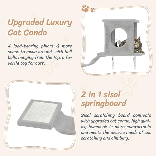 14-in-1 Cat Wall Shelves, Wall-Mounted Cat Climber Set, Grey (Grey)