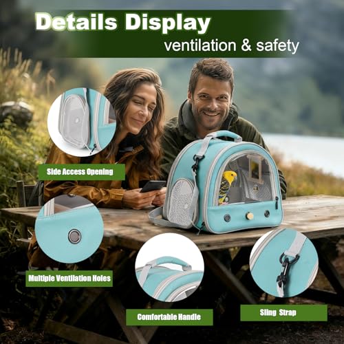 Portable Parrot Travel Cage Carrier with Small Swing Toy&Cage Colorful Toys Set Small Bird Parakeet Bag with Standing Perch Bird Carry Transport Bag (Green / 1.0"L x 1.0"W x 1.0"H)
