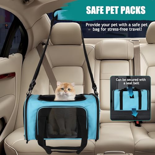 Dog Cat Carrier Pet Carriers for Small Medium Large Cats Dogs Carrier Soft Sided Small Puppy Dog Carrier Portable Foldable Airline Approved Dog Cat Travel Carrier Blue Medium (18.0"L x 11.5"W x 11.5"H / Blue)